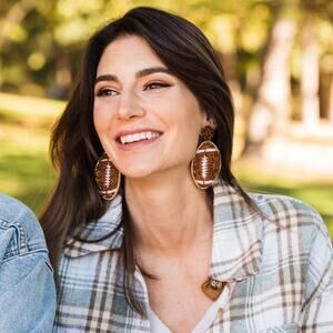 ALLIE BEADS Football Drop Earrings in Brown ERF397 NEW NWT